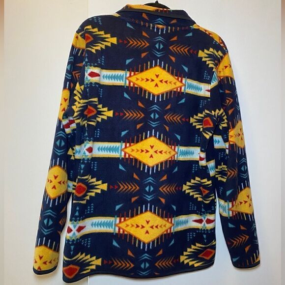 MASSIVE OUTDOOR Aztec Print Quarter Snap Fleece Pullover Blue Yellow Size Small - Picture 2 of 6